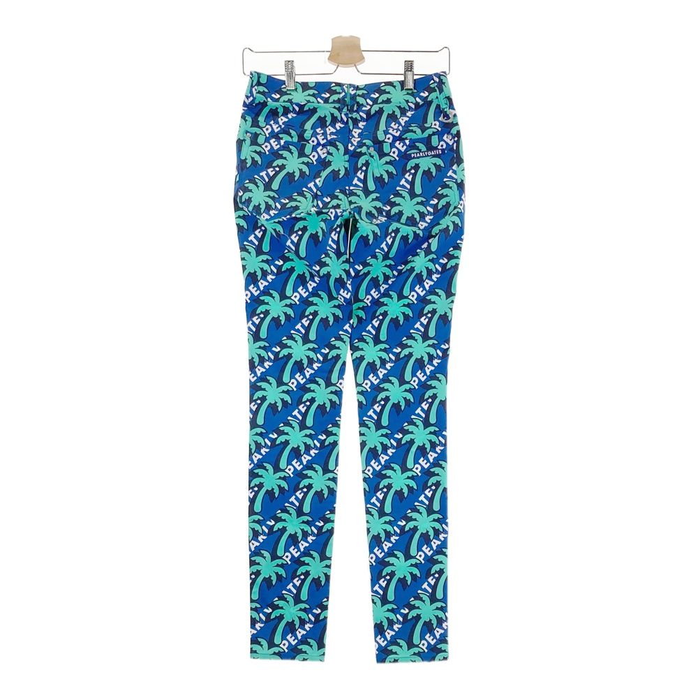 サイズ 0 PEARLY GATES パーリーゲイツ 055-1231606 ストレッチパンツ ロゴ ヤシの木柄 ブルー系 240101543701 ゴルフウェア レディース ストスト