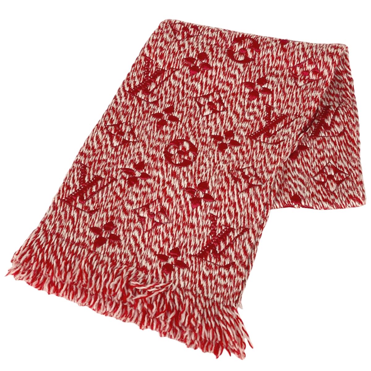 LOUIS VUITTON レッド マフラー モノグラム ルイヴィトン LOUIS VUITTON 413287 マフラー エシャルプ ロゴマニア