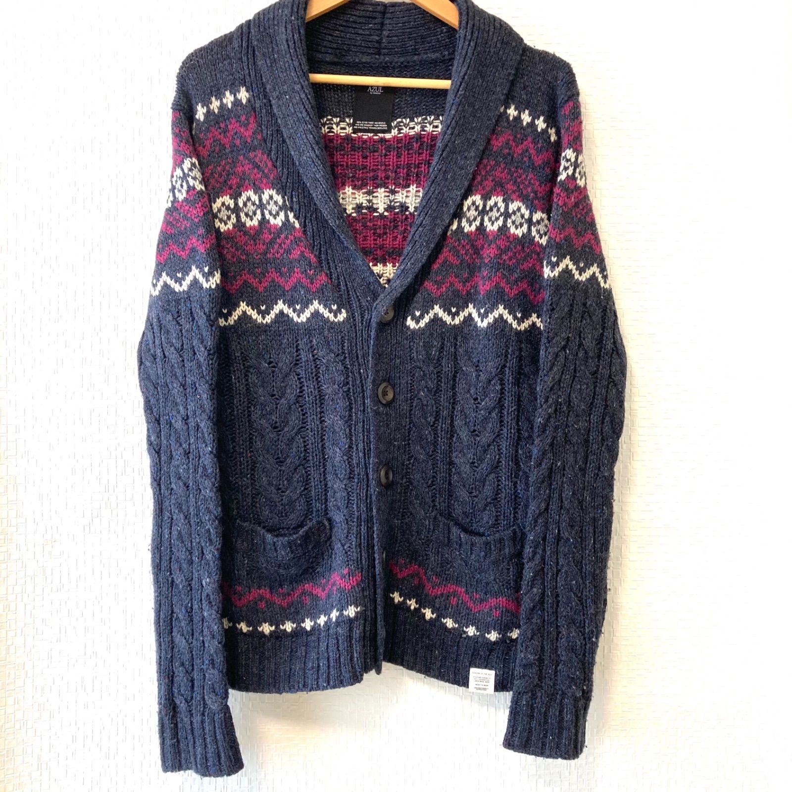 w^)b AZUL by moussy アズールバイマウジー ショールカラー ニット 