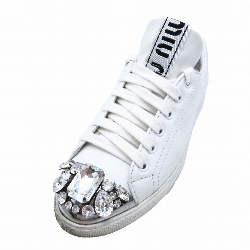 miu miu ビジュー ホワイトスニーカー ミュウミュウ MIUMIU ビジュー スニーカー レザー ローカット