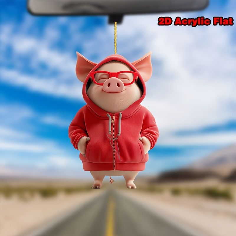 キーホルダー ブタ 可愛い 二足歩行 2D アクリル 8cm 赤い服を着たぶた