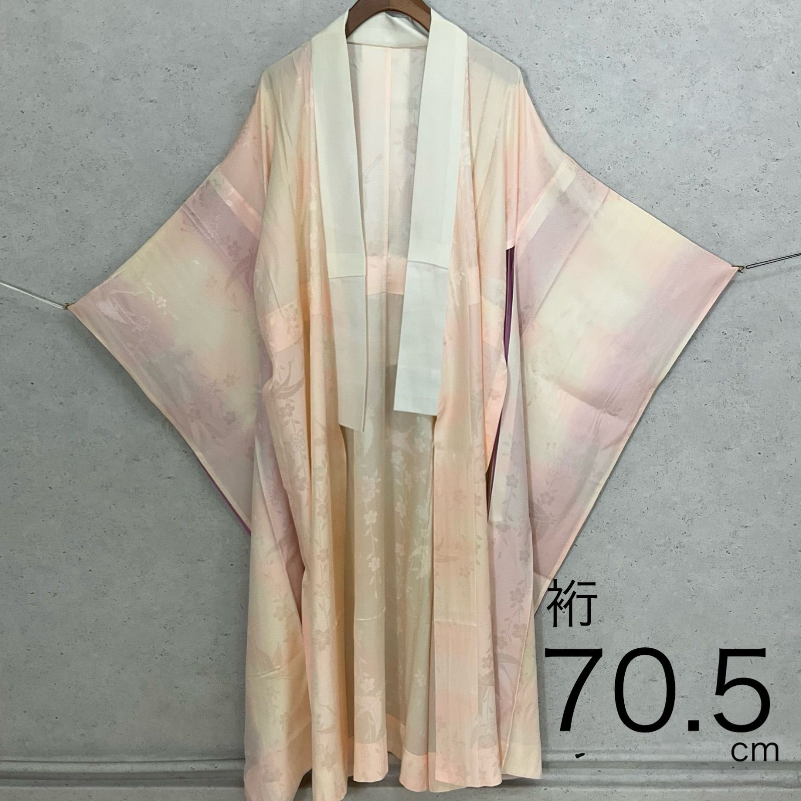 ◆kimono+one◆未使用同然◆振袖長襦袢◆単衣 ◆袖無双◆衣紋抜き付き◆裄長◆京きもの◆ガード加工◆スーパーゆーびガード◆裄70.5肩丈129.5◆着物帯振袖袋帯礼装成人式結婚式振袖襦袢◆S1128