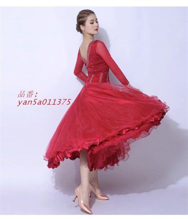 社交ダンスドレス 社交ダンス モダンドレス 大きいサイズ 長袖 大きい裾 ダンスウェア 競技会 ワルツダンス ドレス ステージ衣装 yan5a011375 LLC-HASEGAWATOSO_COM