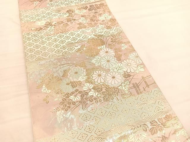 ♡Valencia♡西陣織　ひなや　袋帯　組織　ピンク　未使用 平和屋着物◎西陣 服部織物謹製 六通柄袋帯 花尽くし こきん