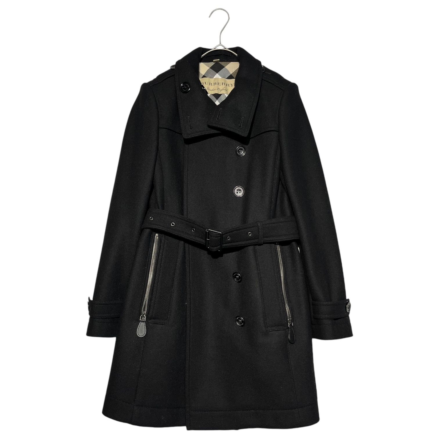 BURBERRY(バーバリー) Melton double-breasted belted coat メルトン ウール ダブル ブレスト ベルテッド  コート BAFORDOO72TRA 34(S程度) ブラック カシミヤ - メルカリ