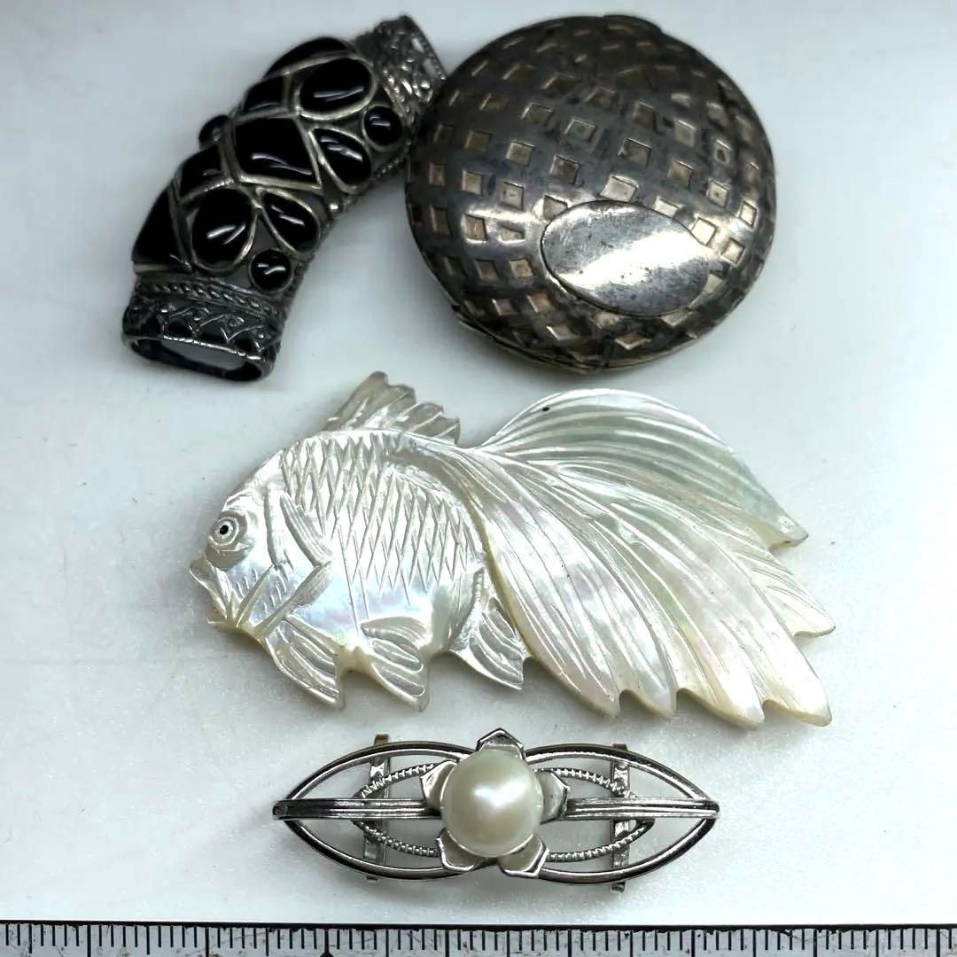 silver刻印 真珠 白蝶貝等帯留等 37g 東Y7-0108ア㉜