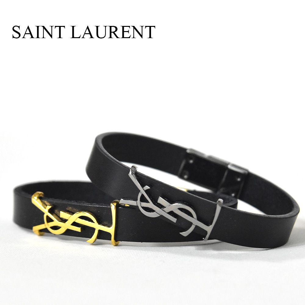サンローラン ブレスレット レザー 本革 レディース メンズ ゴールド シルバー ブラック 黒 708815 0IH0J 1000 SAINT LAURENT