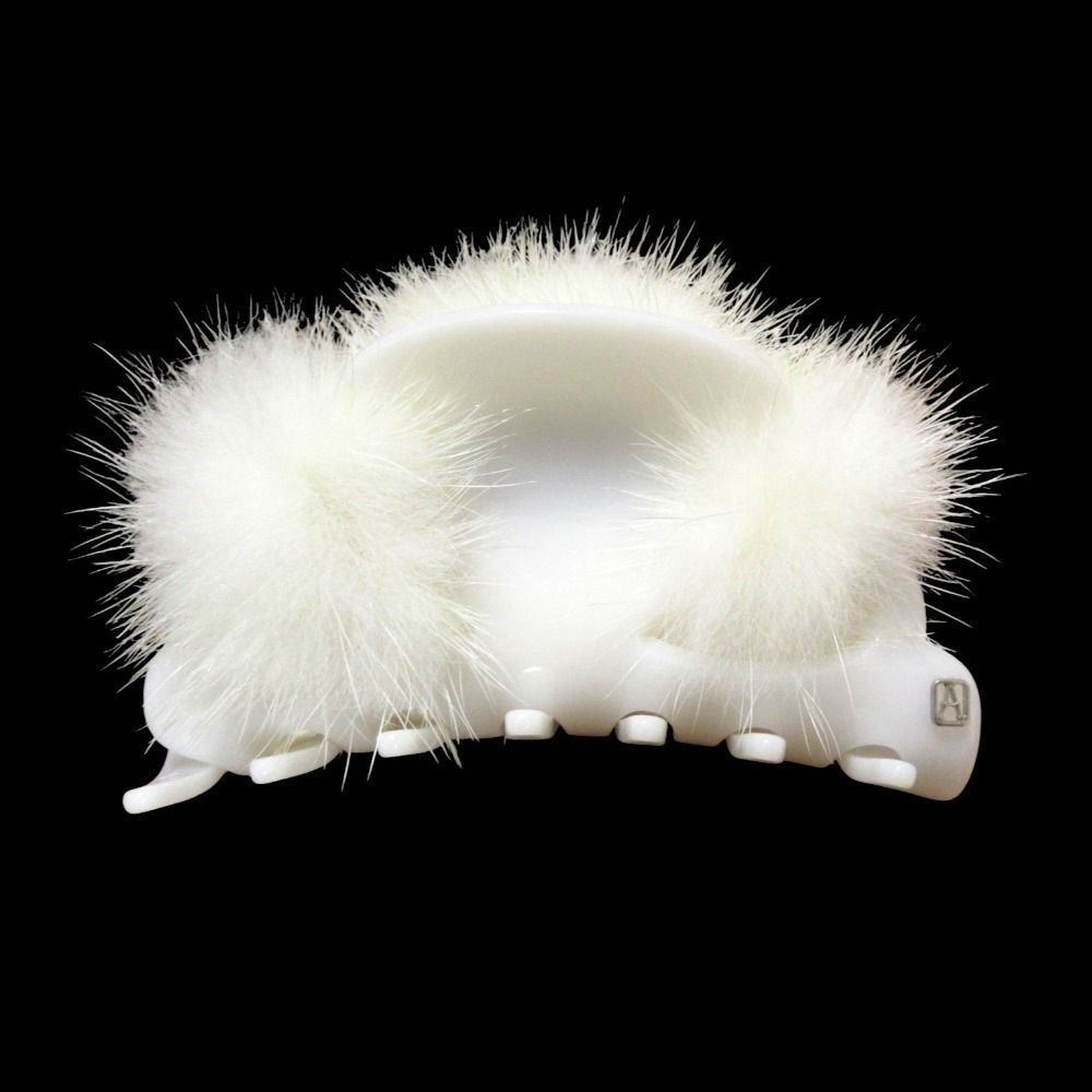 ALEXANDRE DE PARIS アレクサンドルドゥパリ ミンクファー付き ヘアクリップ ヘアアクセサリー ホワイト レディース 古着