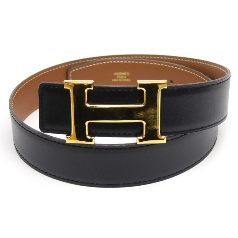 エルメス HERMES コンスタンスベルト Hベルト リバーシブル 65cm A刻印 G金具 黒×ゴールド カーフ×クシュベル