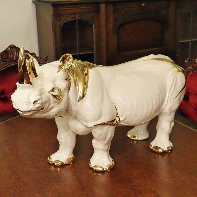 陶器 動物 サイ 置物 イタリア製 ライナセロス AHURA 陶器 動物 サイ 置物 イタリア製 ライナセロス 完成品 AHURA