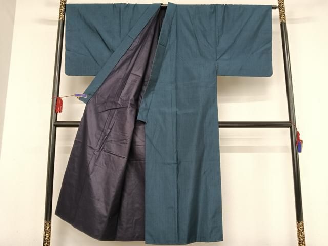平和屋着物○男性 紬 アンサンブル 青藍色 正絹 逸品 AAAV9069np
