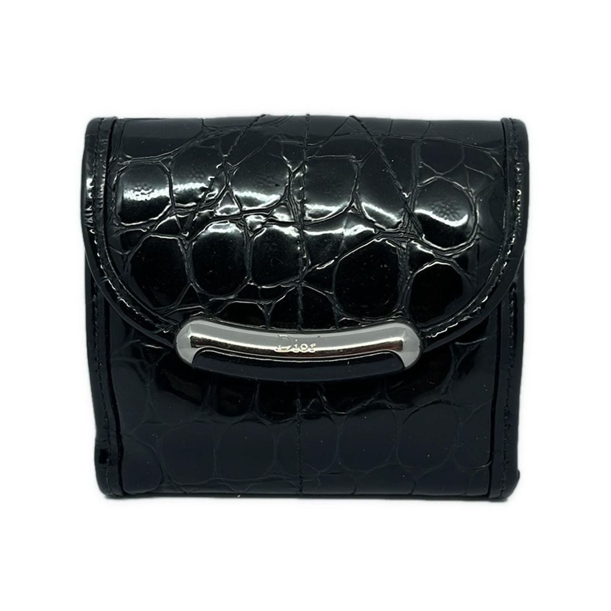 DIOR|ChristianDior ディオール|クリスチャンディオール Wホック財布 - 黒 型押し加工 レザー