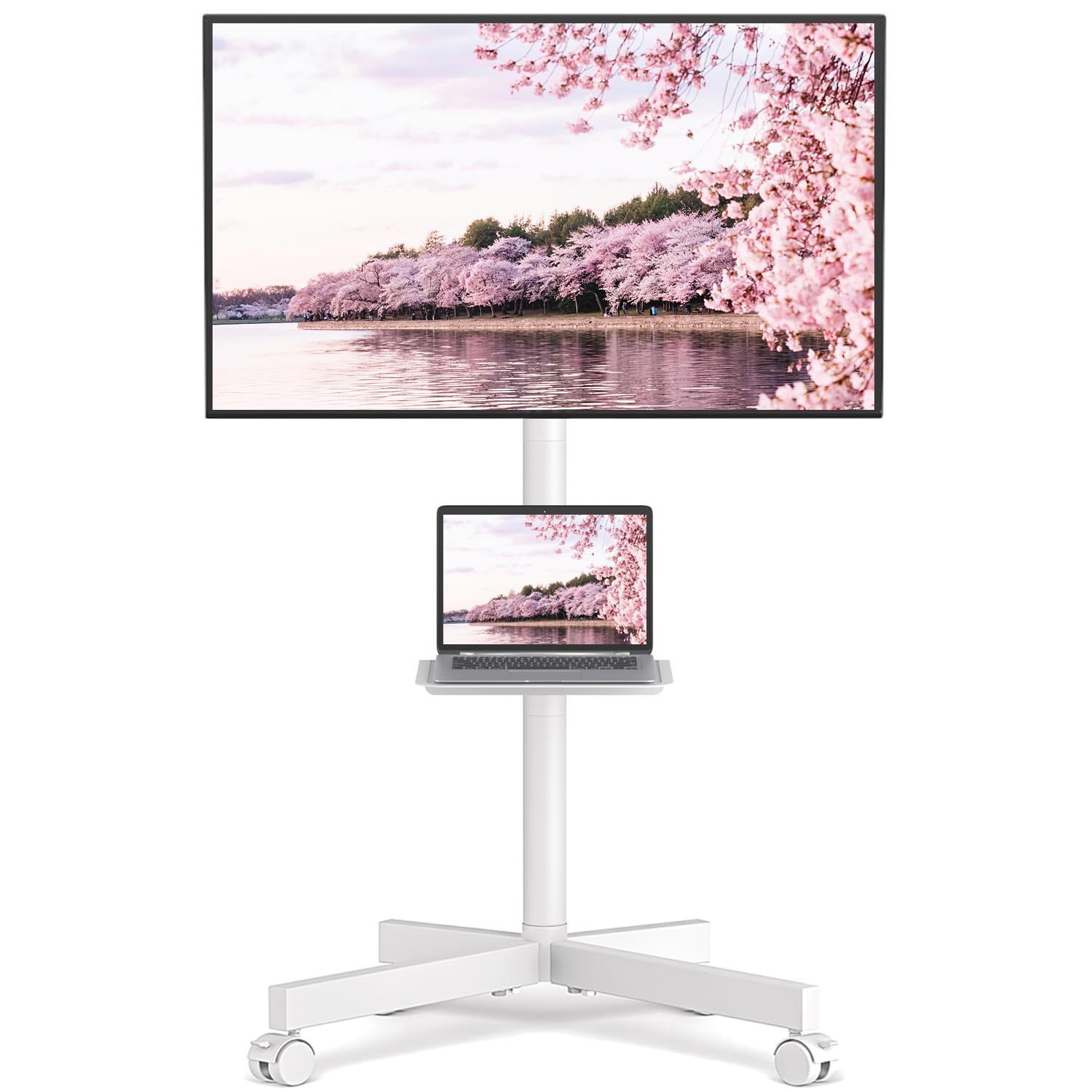 テレビスタンド テレビスタンド ハイタイプ|ロータイプ 23~55型 テレビ用スタンド壁掛け 上下傾斜 tvスタンド VESA40x40 ㎝まで キャスター付き 耐荷重40 KG 家用 会社用 ホワイト 1