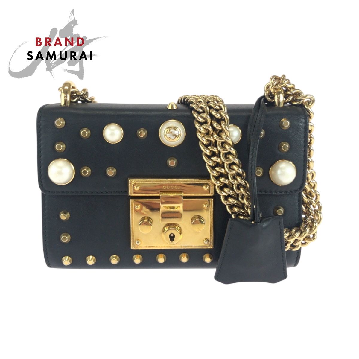 GUCCI グッチ スタッズ パール ブラック 黒 ゴールド金具 レザー 432182 チェーンショルダーバッグ ポシェット レディース 503253