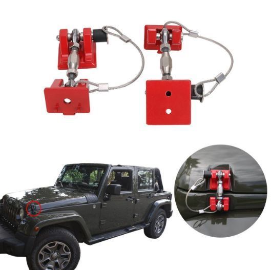 ジープ Wrangler JK 07-18年対応 レトロ風ボンネットフードラッチ 赤色 アンティーク調 フックカスタムパーツ