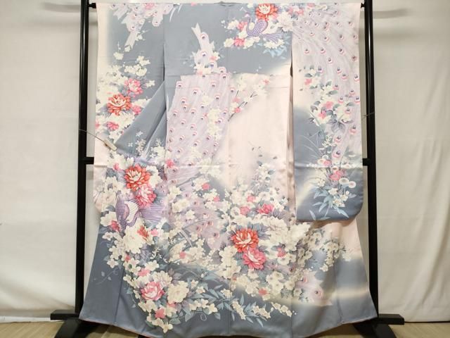 平和屋着物□豪華振袖 孔雀草花文 暈し染め 銀彩 正絹 逸品