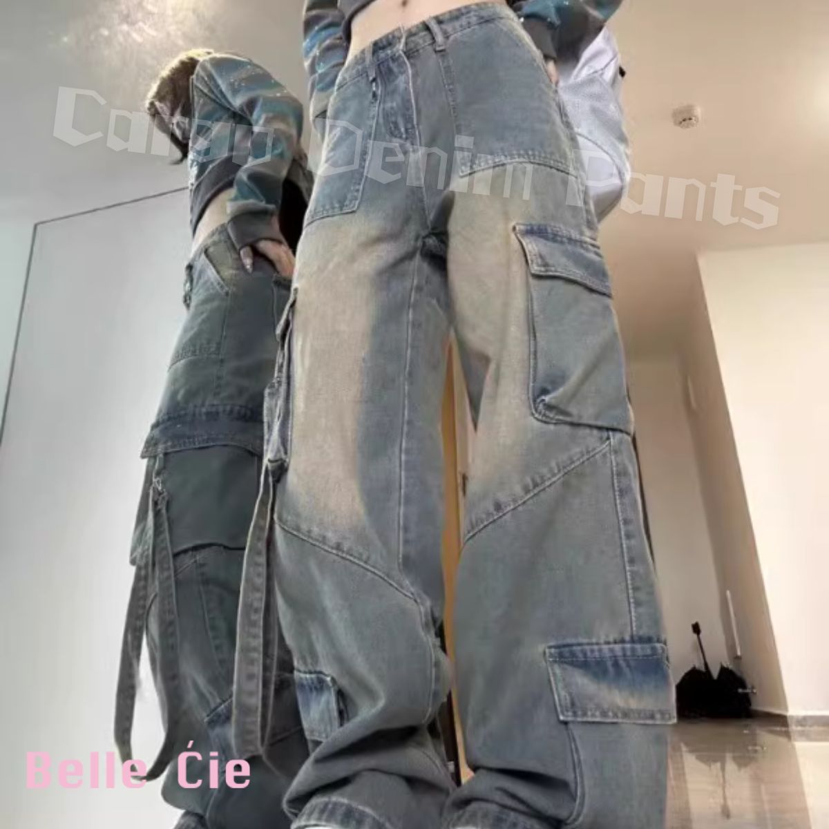 【新品未使用】 NANOSTUDIO 韓国 カーゴパンツ デニム ワイド デニムカーゴパンツ デニムパンツ カーゴパンツ レディース