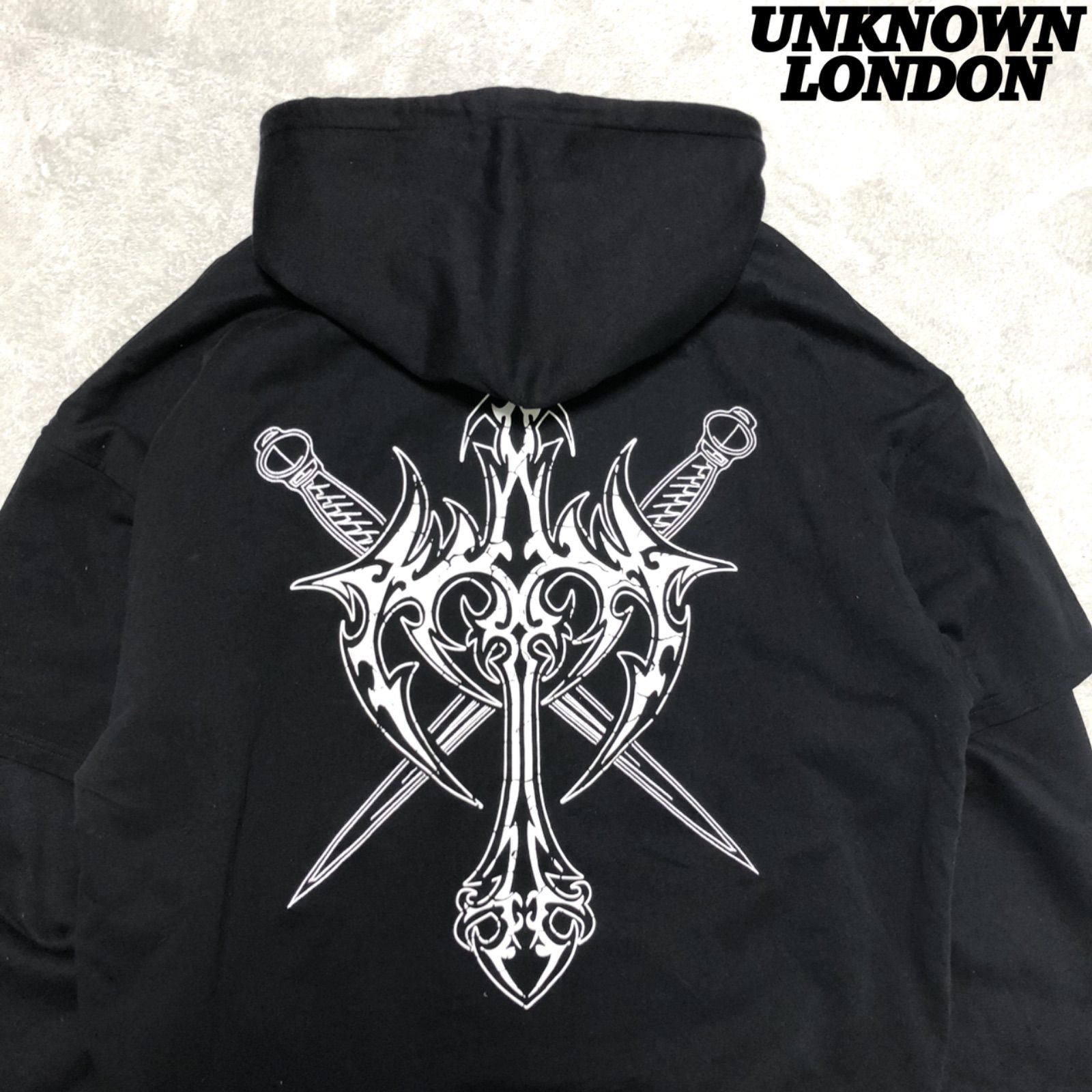 UNKNOWN LONDON パーカー レイヤード 新品タグ付 プリント ロゴ 