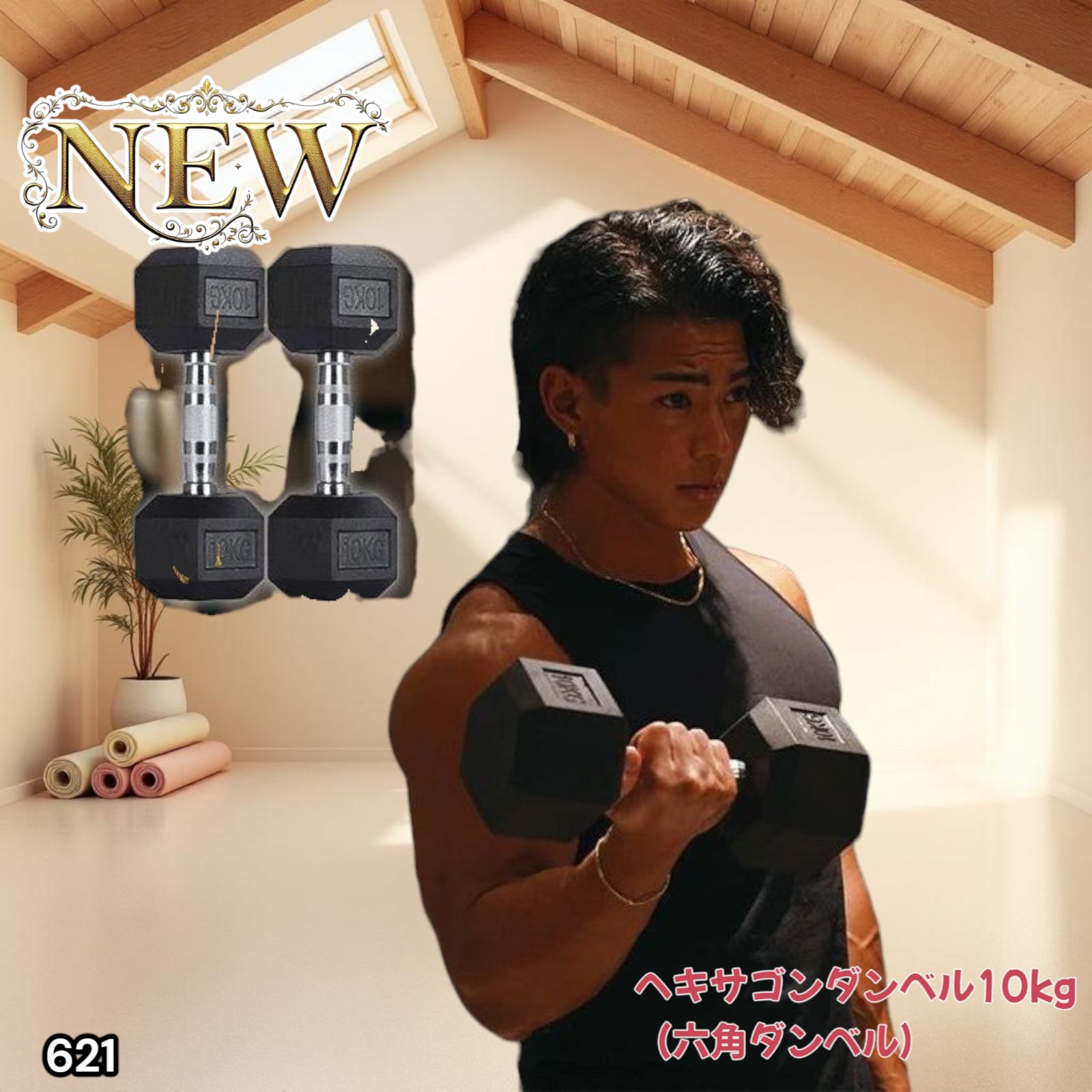 ダンベル10kg 2個セット 六角 筋力トレーニング 鉄アレイ621 621