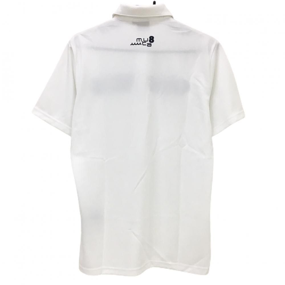 超美品】ムータマリン 半袖ポロシャツ 白×ネイビー 胸元ライン メンズ