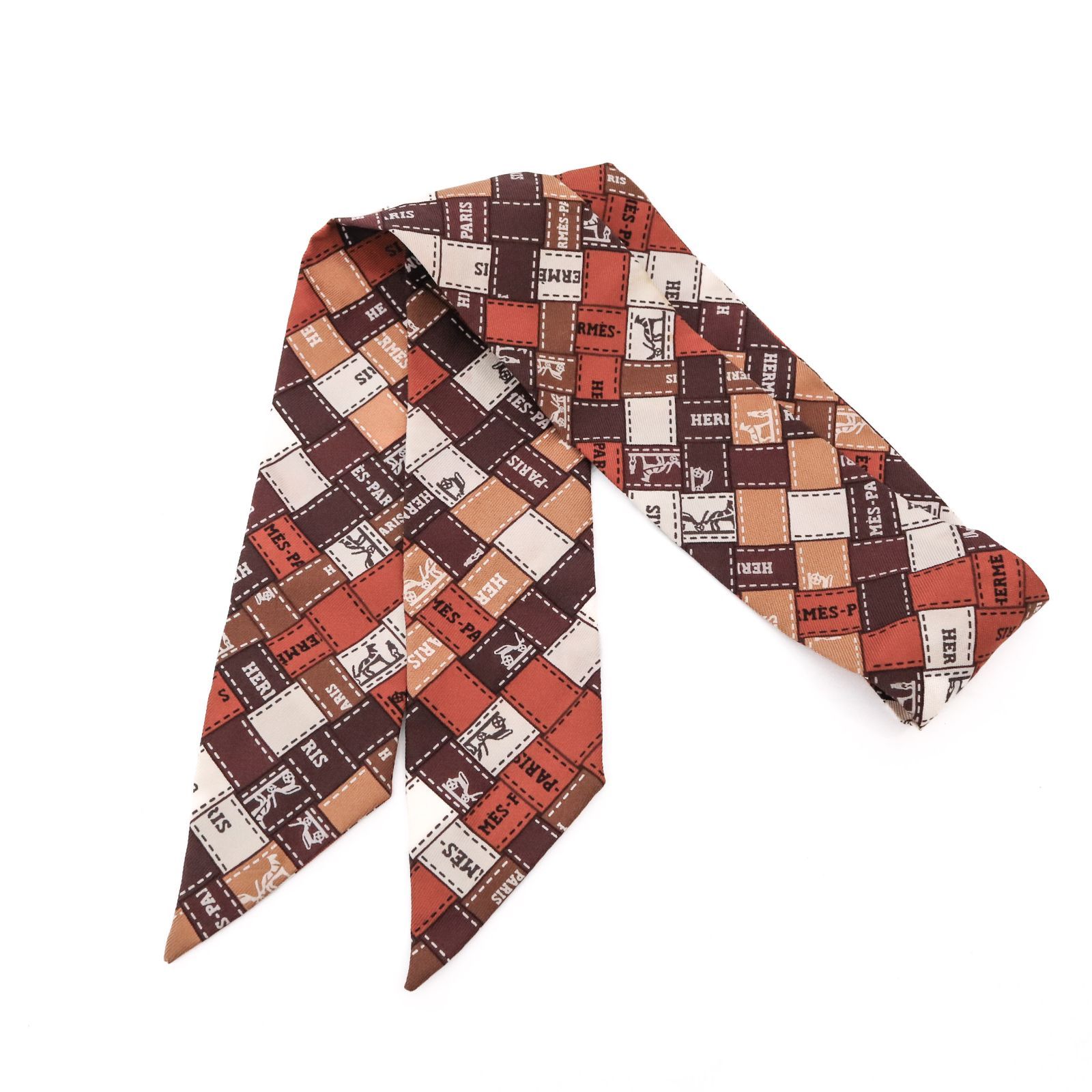 新品 エルメス ツイリー ボルデュック チェック柄 ピンク×ボルドー