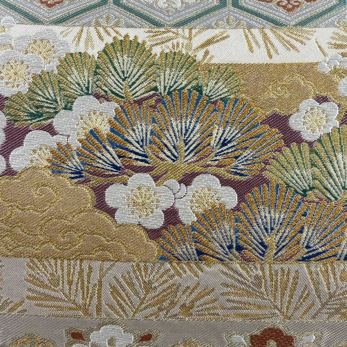 袋帯 美品 名品 川島織物 落款 松竹梅 亀甲 金銀糸 箔 金色 六通