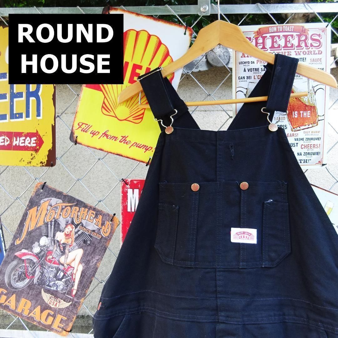 ラウンドハウス オーバーオール ブラック ダブルニー ポケット ロング