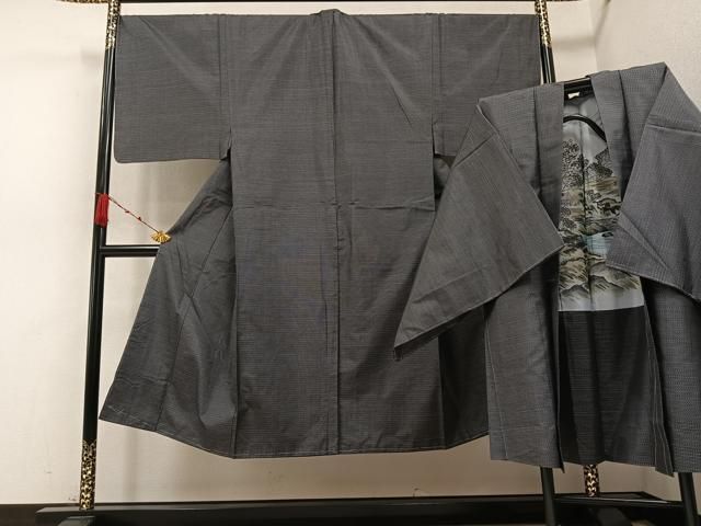 平和屋着物●男性 本場大島紬 アンサンブル 格子 正絹 AABB0412ph