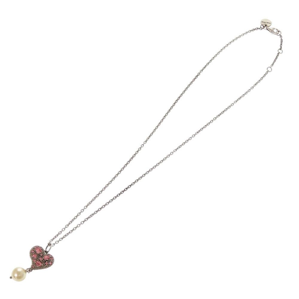 【美品】miumiu ロゴ ネックレス ハートチャーム付き ラインストーン 美品】miumiu ロゴ ネックレス ハートチャーム付き ライン