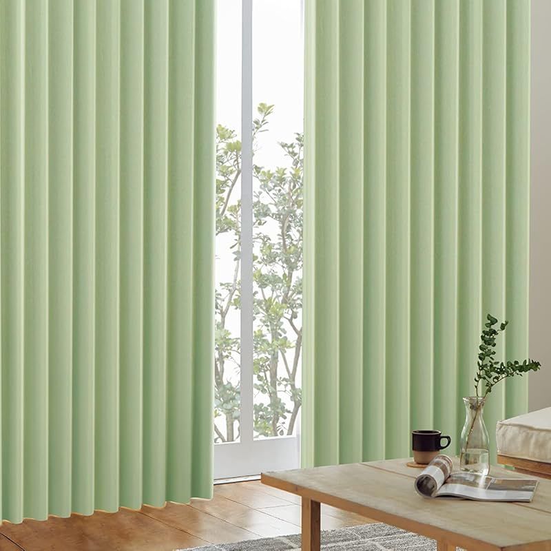 カーテンくれない 1級 遮光カーテン K-wave-D-plain 防炎 ラベル付 40色×140サイズ 2枚組 節電対策に 保温 保冷 断熱 遮熱 ミント 幅100×丈230cm