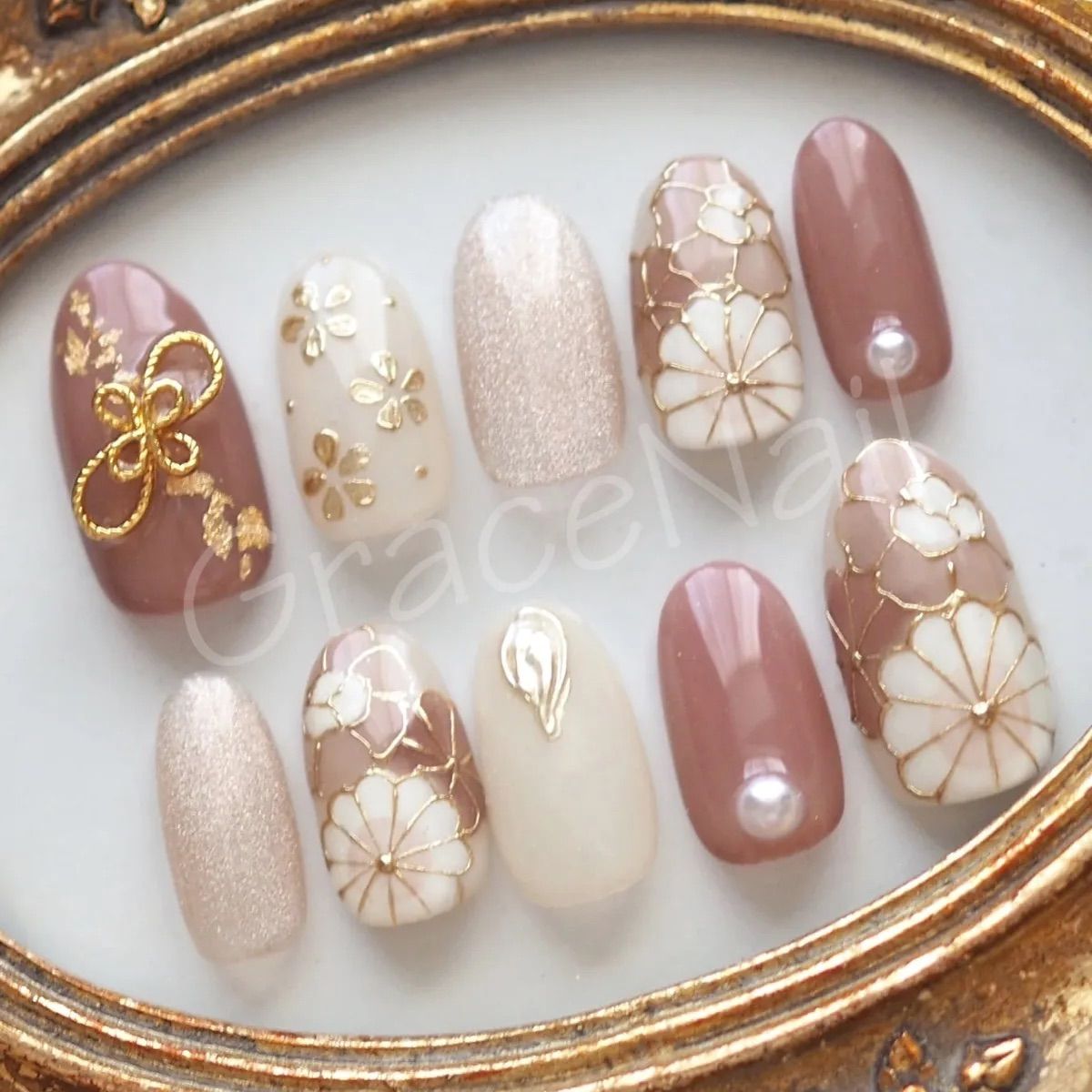 No.857 現品販売！ネイルチップ　ショート　成人式卒業式和柄袴着物振袖