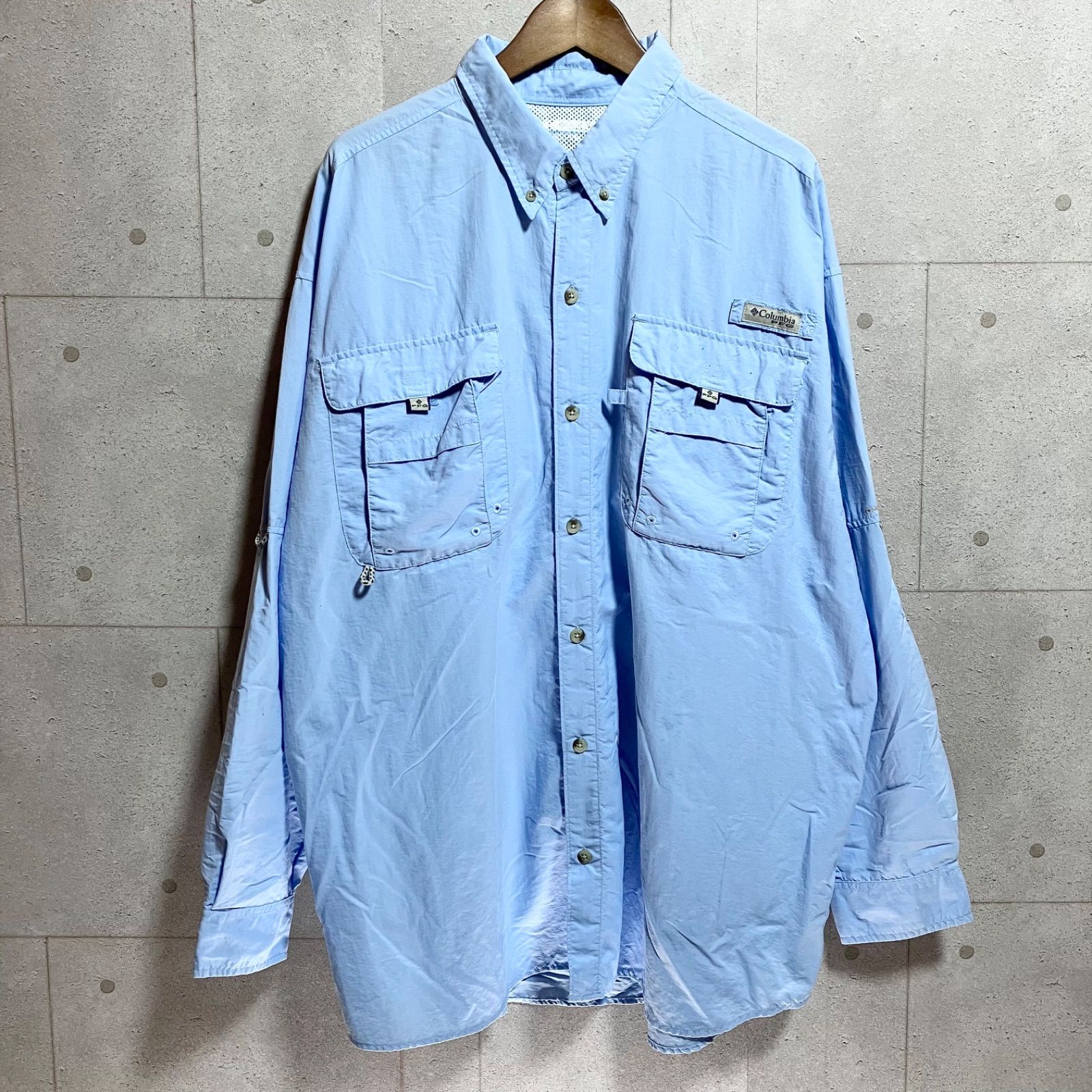コロンビア フィッシングシャツ 長袖 PFG 釣り　長袖　アウトドア　キャンプ Columbia PFG Check L/S Fishing Shirt 青白 L コロンビア