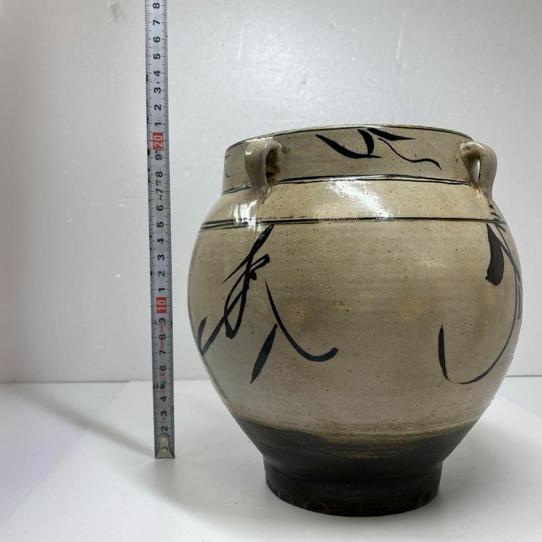 中国明時代 磯州窯 四耳壺 高さ19㎝ 箱付 トヒニト 本な6-1109