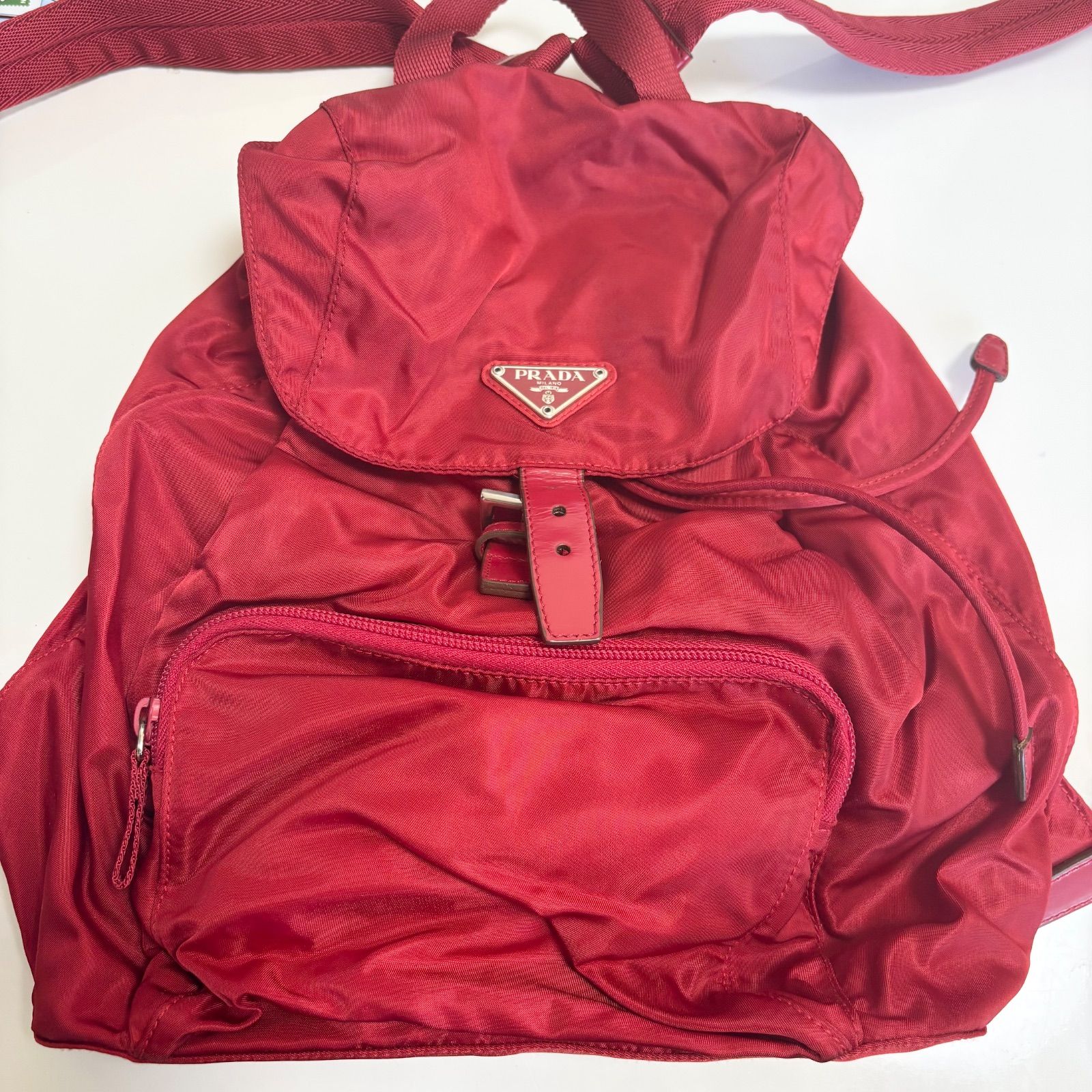 美品✨PRADA プラダ リュック レッド 三角ロゴ ナイロン バックパック 