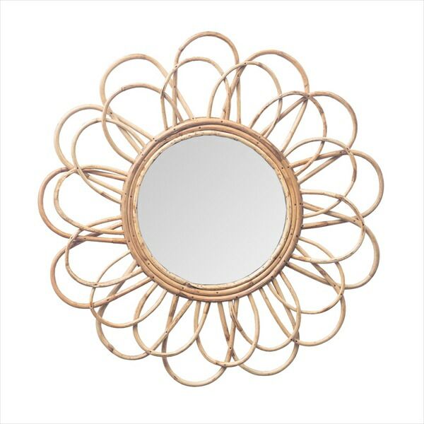 ウォールミラー ペタル 鏡 壁掛け 201200496 完成品 ラタン 籐 花 フラワー アジアン エスニック フック 壁掛け プレゼント リビング 洗面 トイレ 丸形