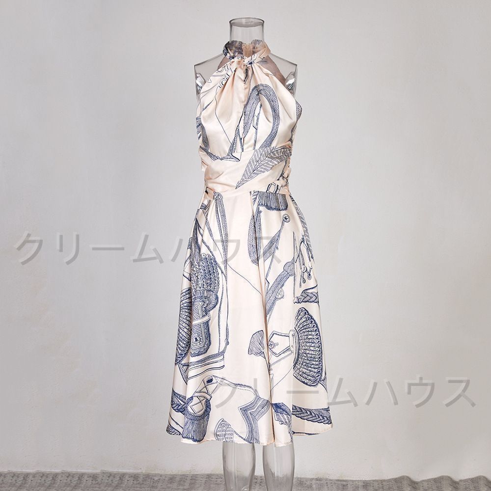 新品・未使用】ホルターネック 総柄 ワンピース エレガント