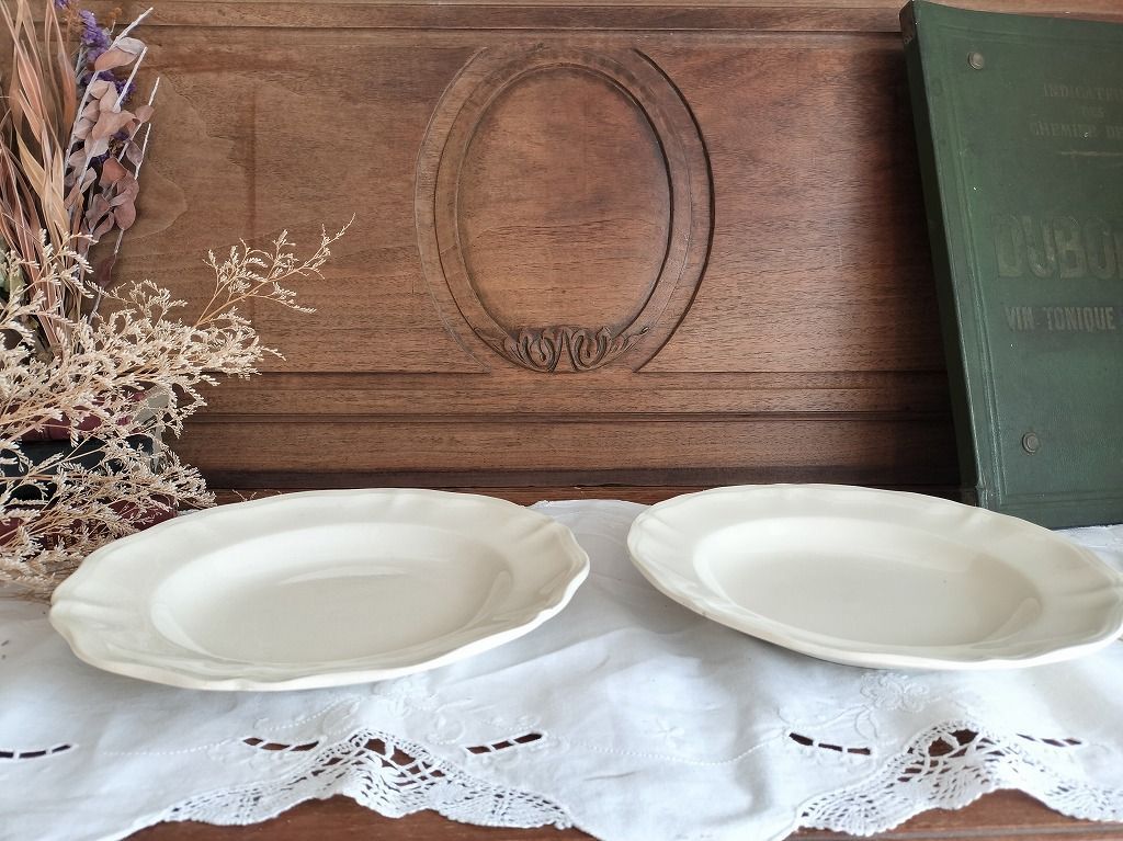 フランス アンティーク 花リム 深皿 2枚セット サルグミンヌ