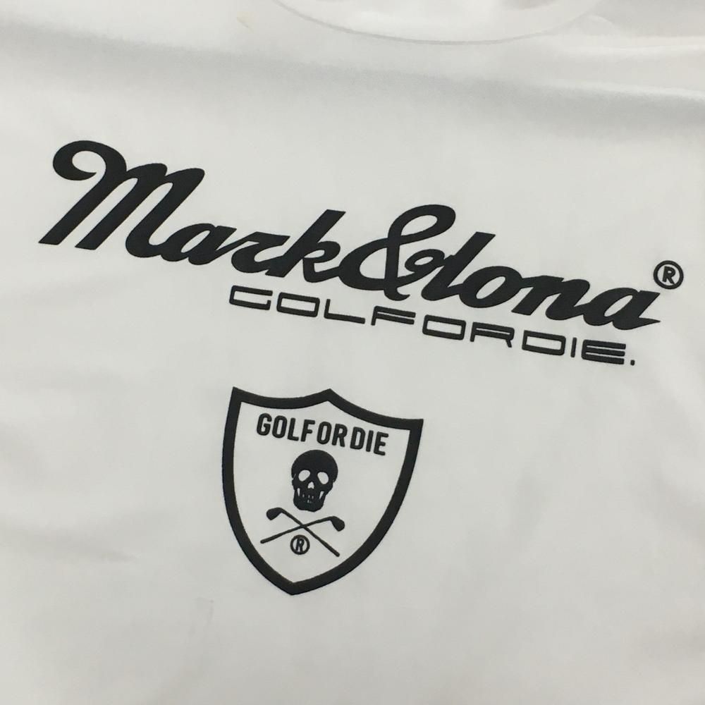 マークアンドロナ 半袖ハイネックシャツ 白×黒 胸プリント メンズ 48(L