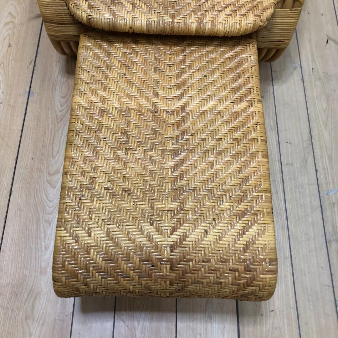 昭和レトロ ラタンリクライニングチェア オットマン付き 籐家具 1人掛けソファー 昭和レトロ ラタンリクライニングチェア オットマン付き 籐家具