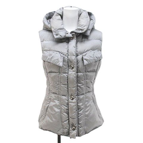 CBY ダウン ベスト 40 灰系 グレー スナップボタン フード ポケット