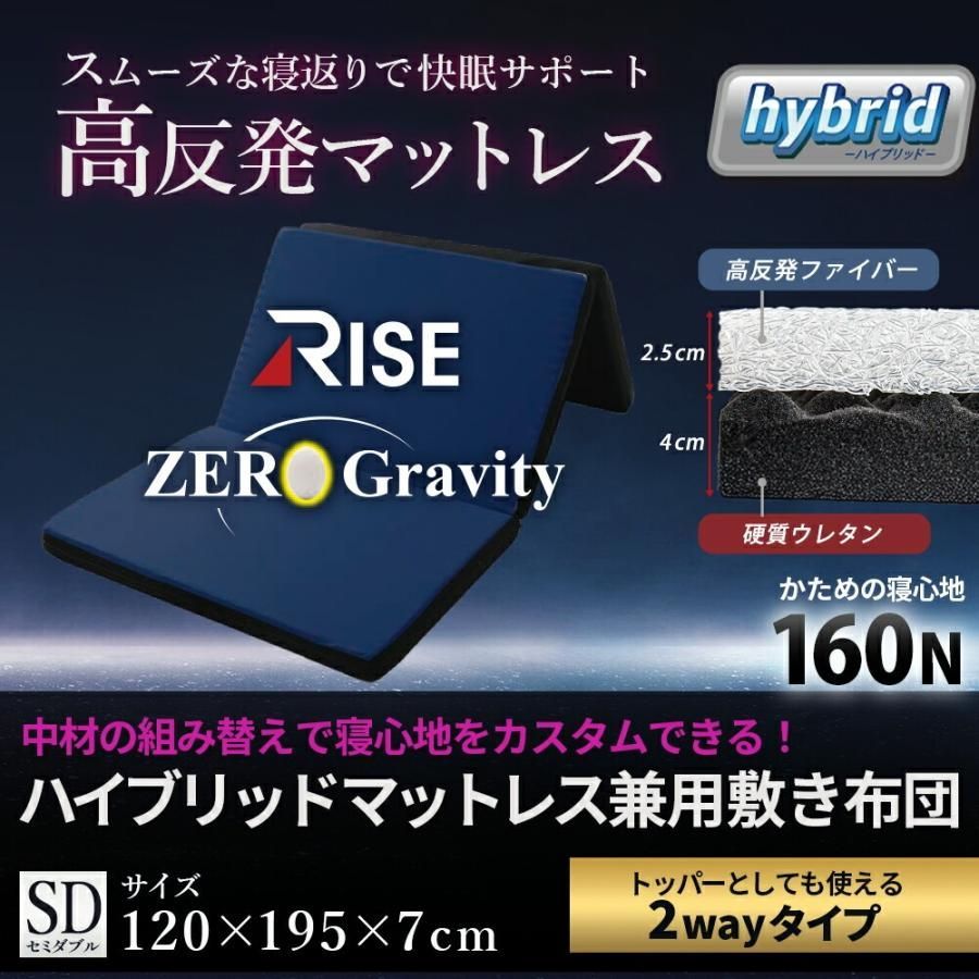 高反発 マットレス 敷布団 セミダブル ウレタン 三つ折り 2層 厚み7cm 体圧分散 ライズ ゼログラビティ スリープマジック MD-12318