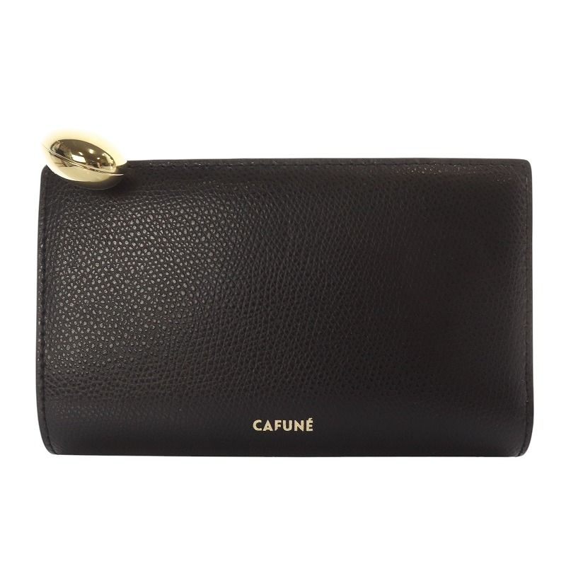 中古】カフネ CAFUNE 肌寒い Egg Long Wallet 二つ折り財布 ウォレット レザー ロゴ 黒 ブラック /SR