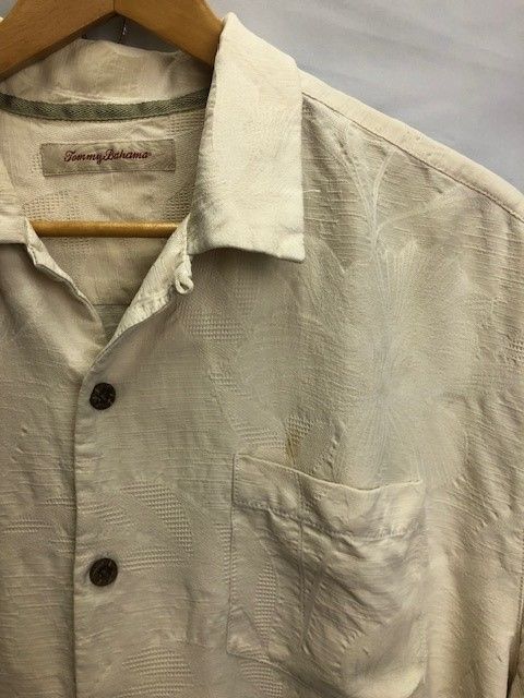 TOMMY BAHAMA RUMMING 1993 刺繍　シルク　アロハシャツ 汚れシミ　サイズⅬ　06040609　851