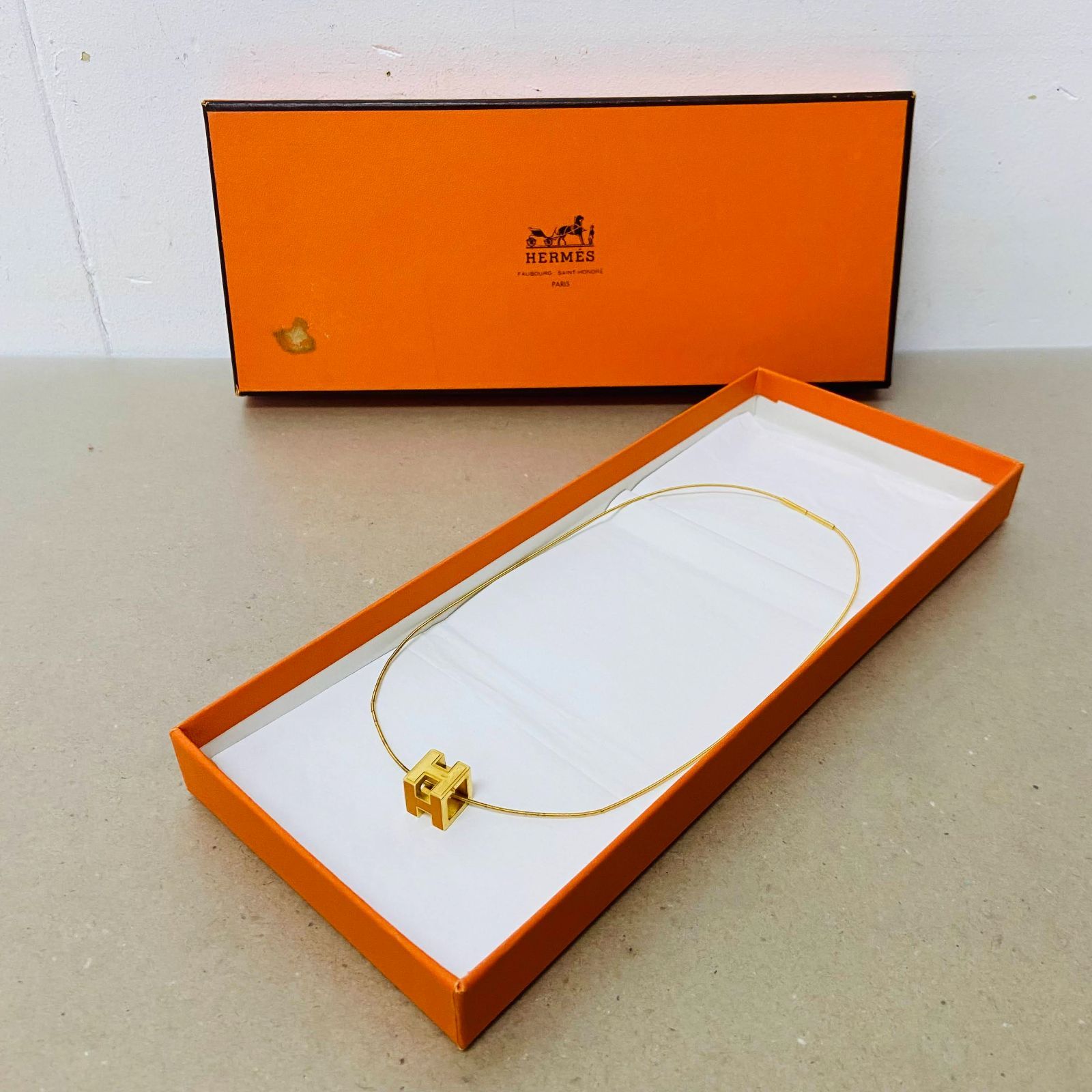 エルメス HERMES カージュドアッシュ Hキューブ ネックレス ー