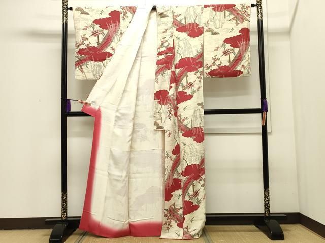 平和屋着物□上質な小紋 絞り 雲取り花文 正絹 逸品 AAAT3906jh