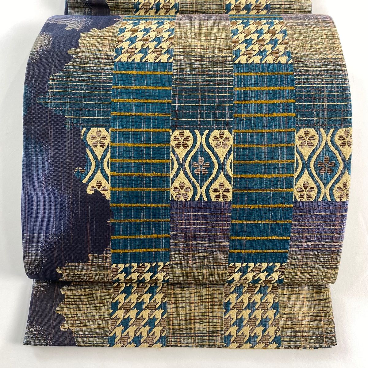 袋帯 やまと 桜 縞 金糸 青緑 全通 正絹