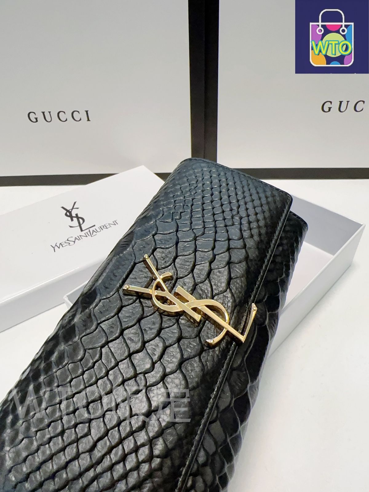 SAINT LAURENT 財布 今日特価】YSL セイントローラン クロコダイル柄小牛皮財布 質感