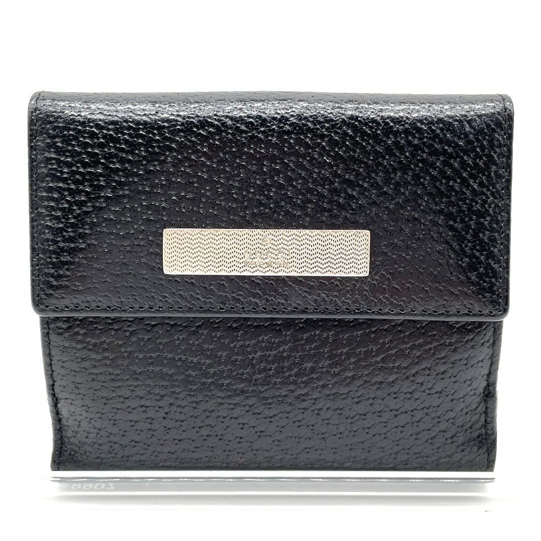 GUCCI　グッチ　シルバーロゴ　二つ折り　レザー財布　ブラック GUCCI グッチ 二つ折財布 レザー ブラック シルバー金具 ロゴプレート