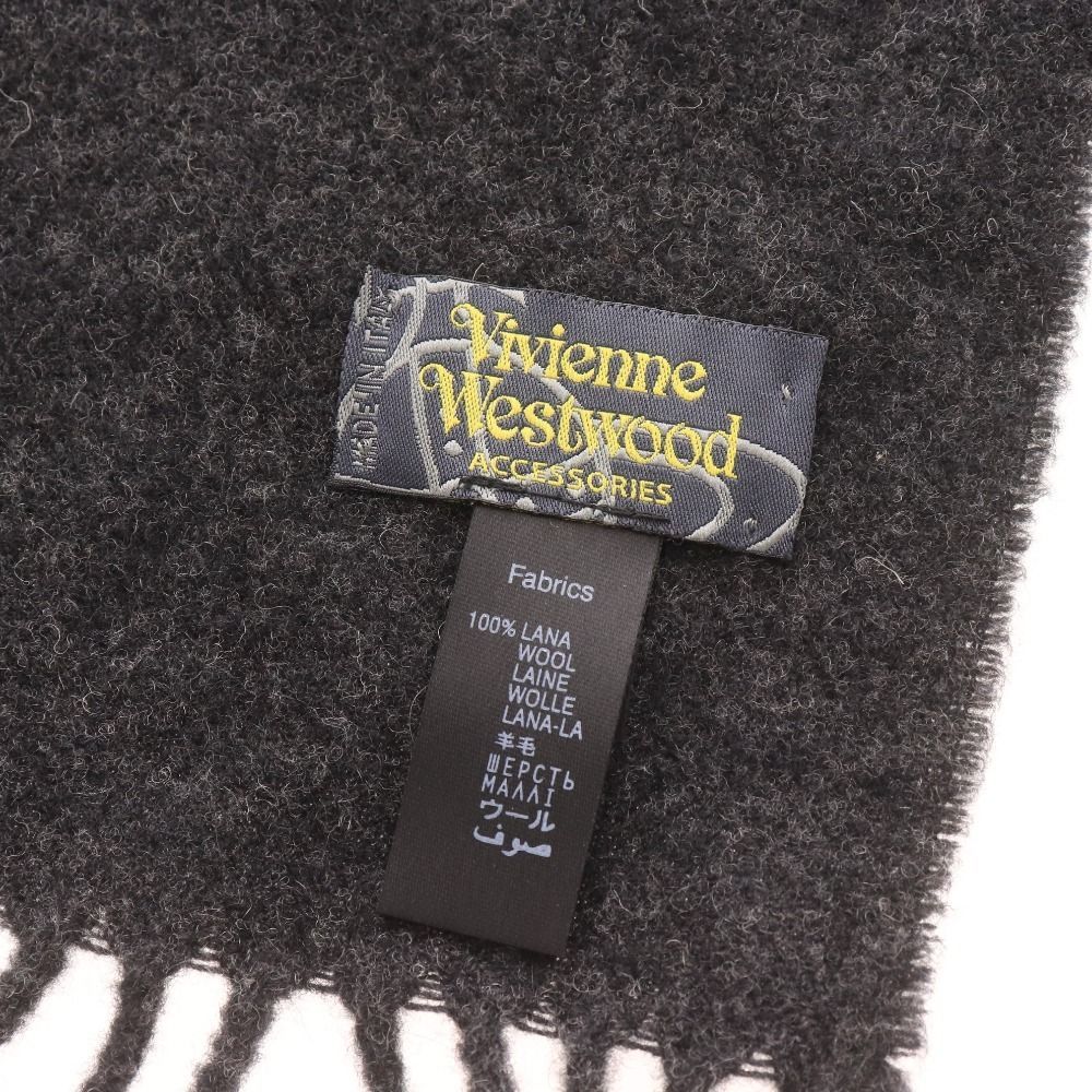 Viviennewestwood チャコールグレー　マフラー　オーブ　刺繍 □ ヴィヴィアンウエストウッド マフラー ラナウール ロゴ刺繍