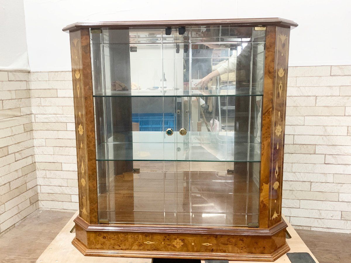 イタリア 象嵌細工 キュリオケース ガラスキャビネット 飾り棚 収納 ケース アンティーク 棚 畑1116